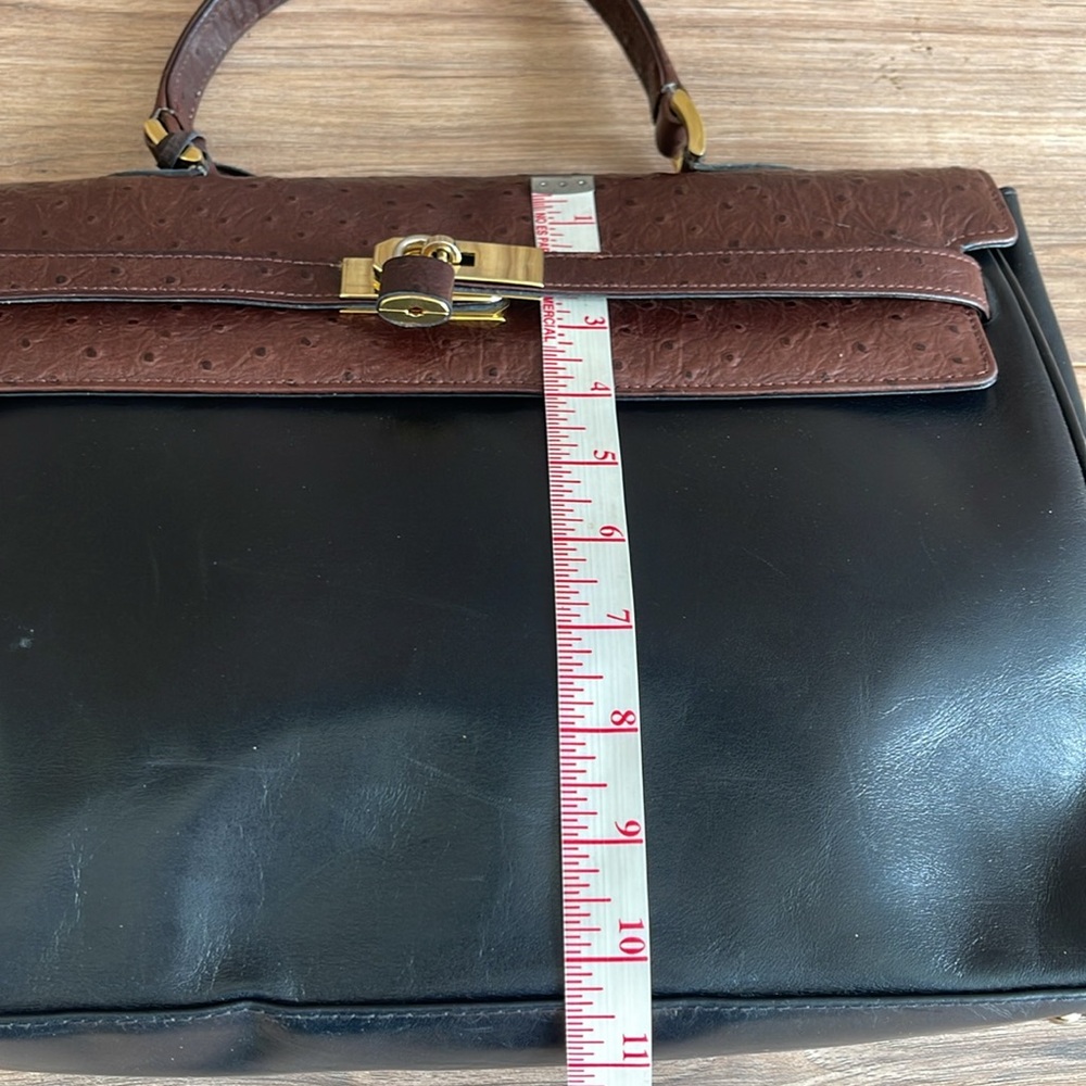 Pre-owned Classic Two-Tone Leather Top-Handle Bag - Brown & Black - Picture 9 of 12